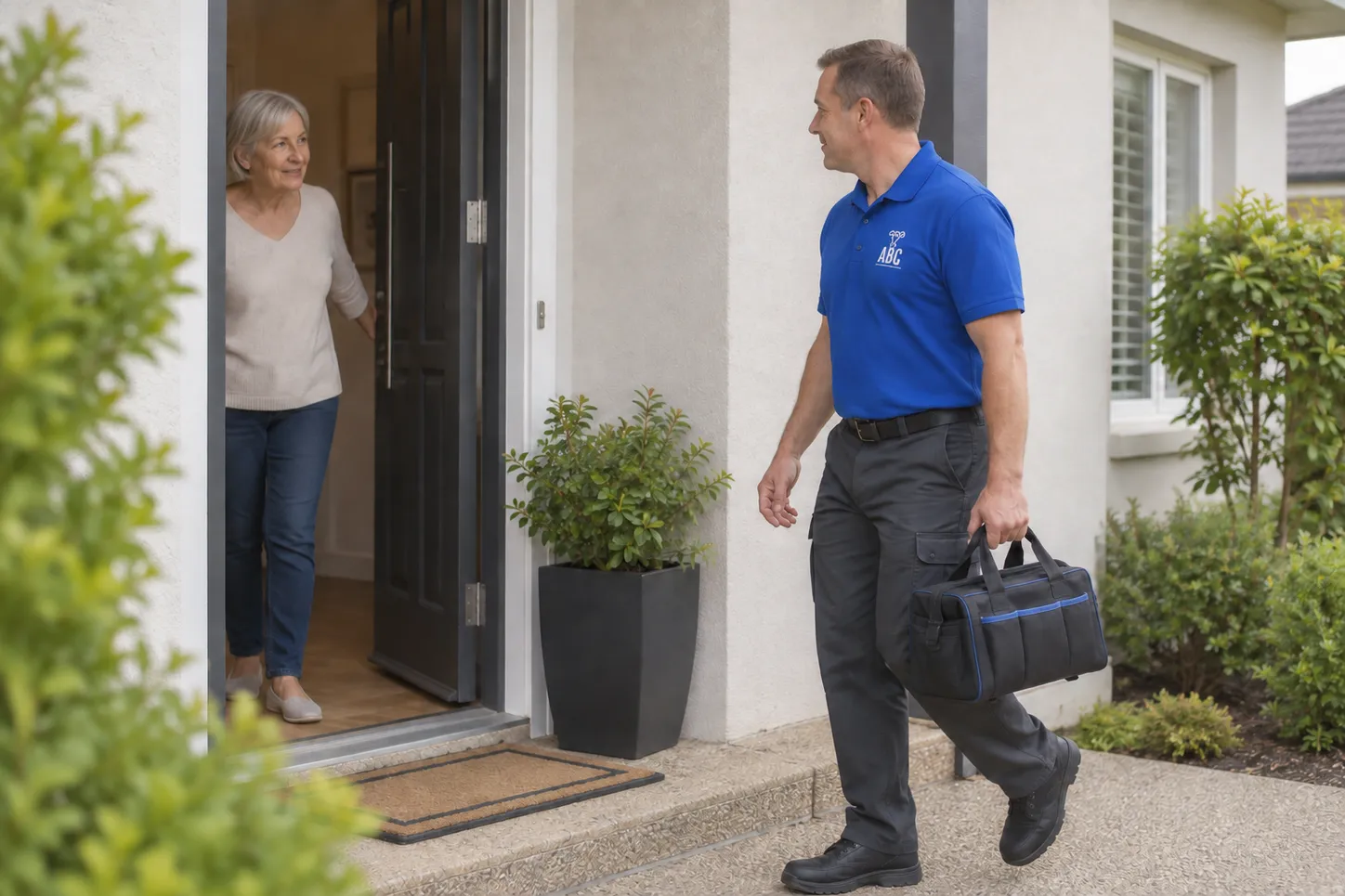 A technician arriving for a home service visit