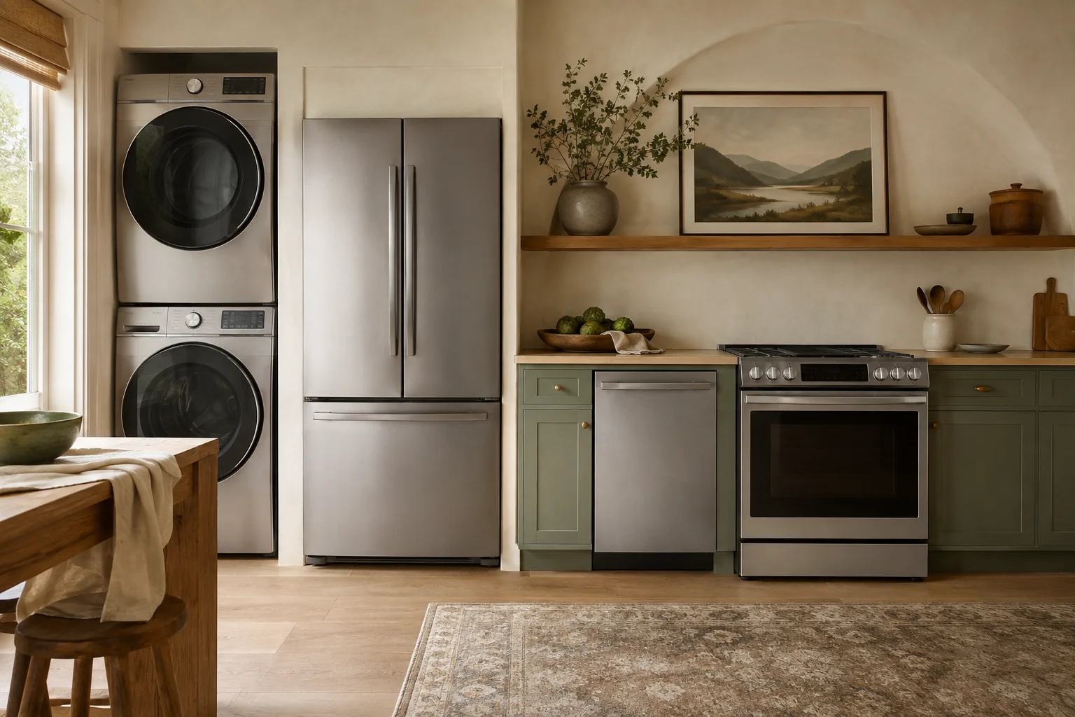 Major home appliances in a bright utility room