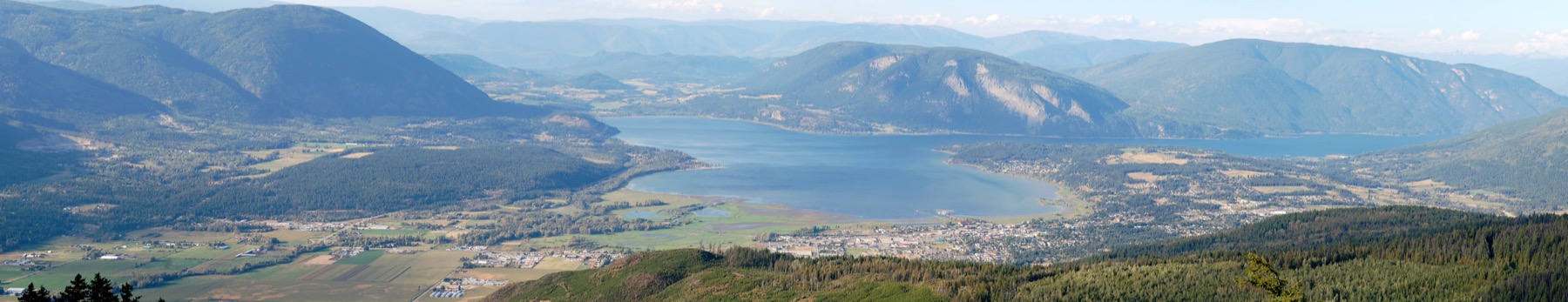 Panoramic view of Salmon Arm and Shuswap Lake from Mount Ida